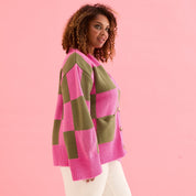 Candice Wide Sleeve Checked Button Cardigan - Pink & Green