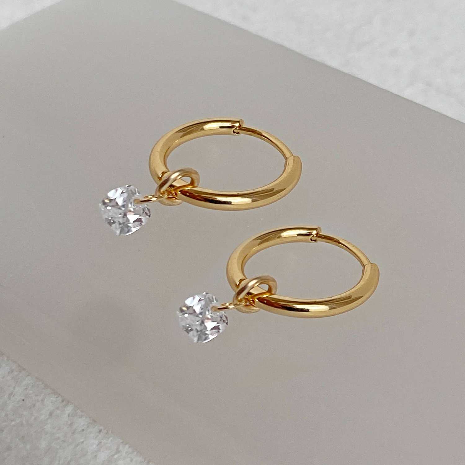 Rising Star Cushion Cut Diamond Huggie Hoops