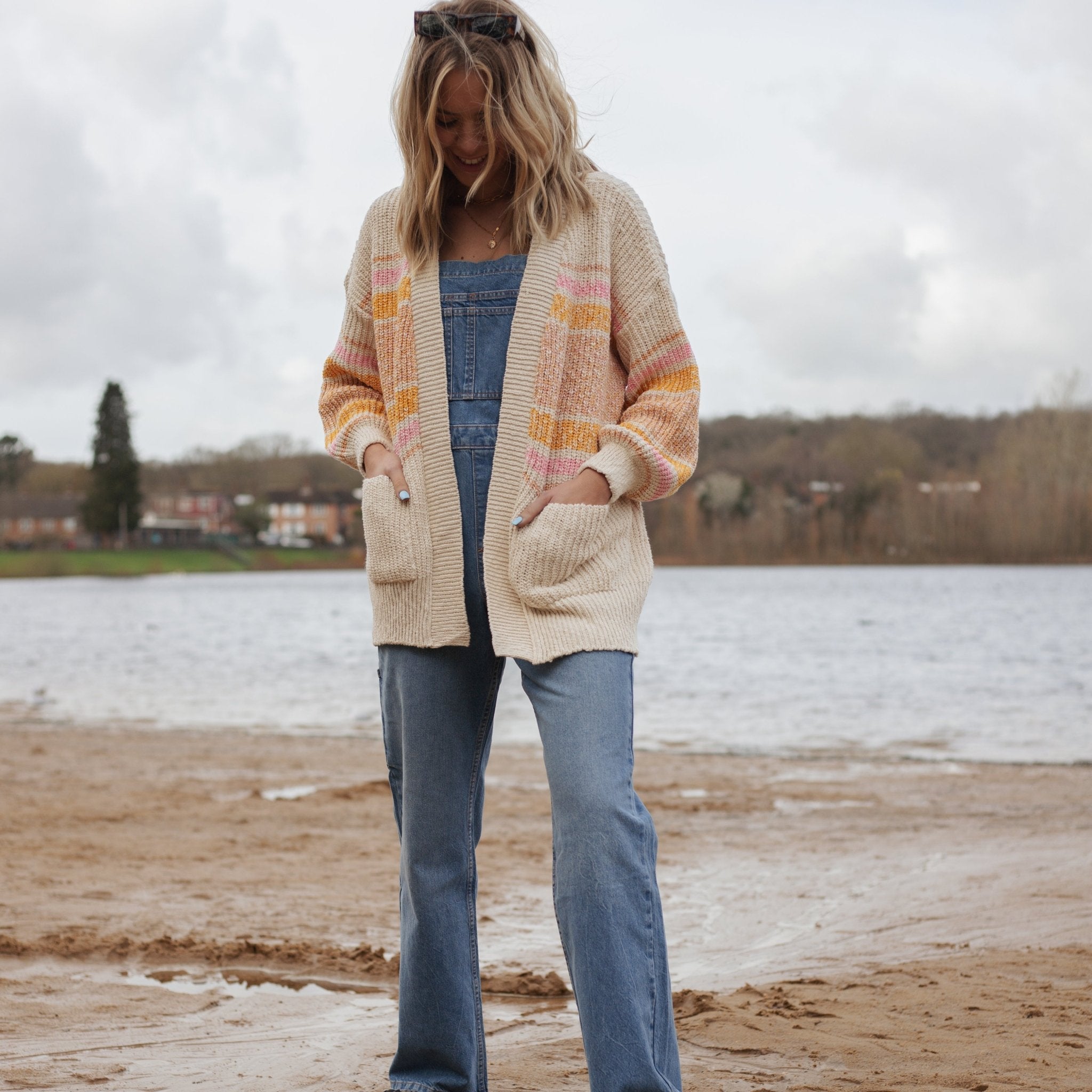 Dani Recycled Cotton Blend Chunky Balloon Sleeve Stripe Cardigan - White