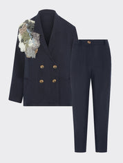 Ethically Made Navy Linen Suit With Trim