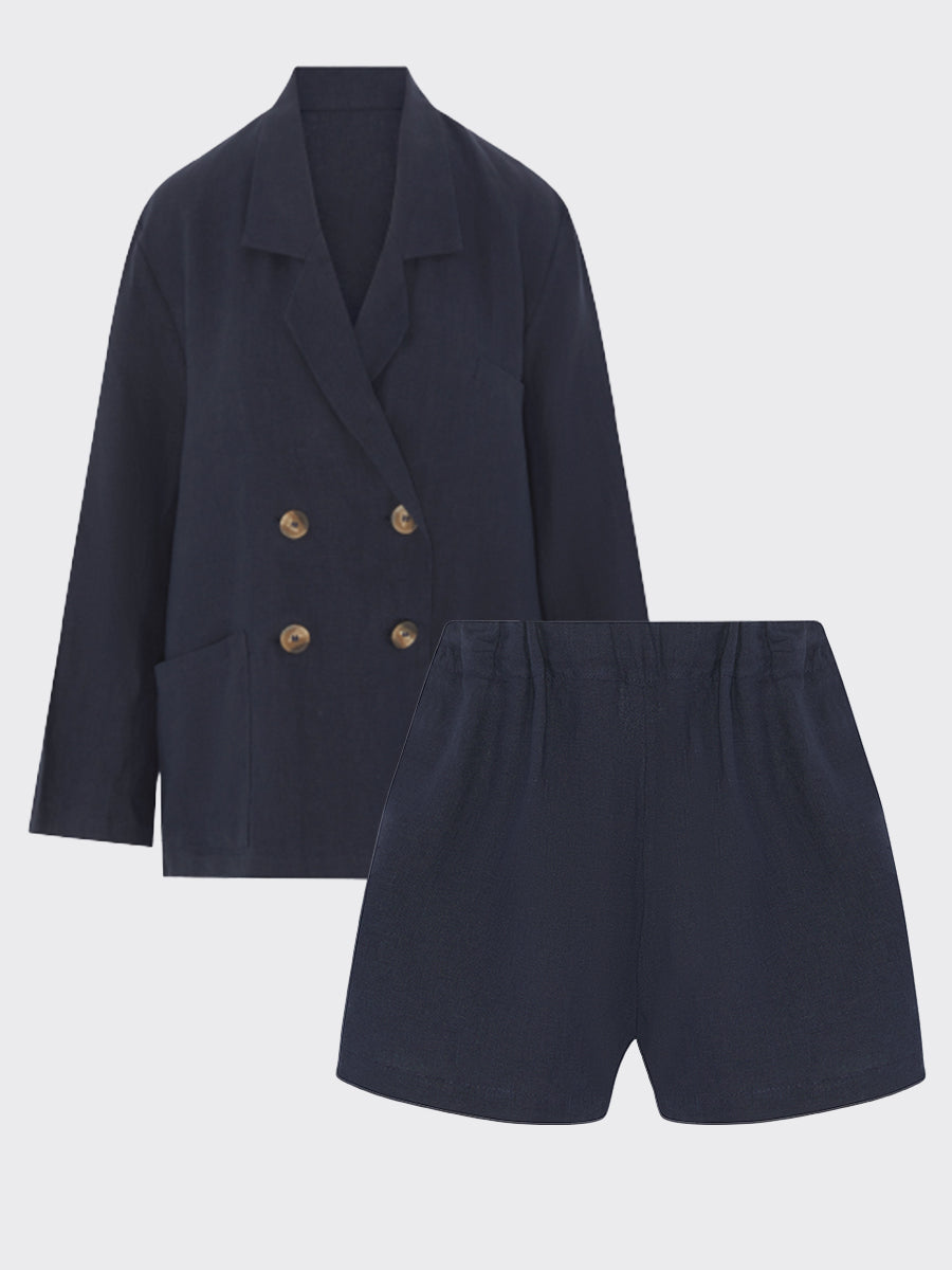 Ethically Made Navy Linen Suit With Shorts