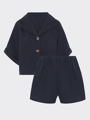 Ethically Made Navy Linen Lounge Co-ord Short Set