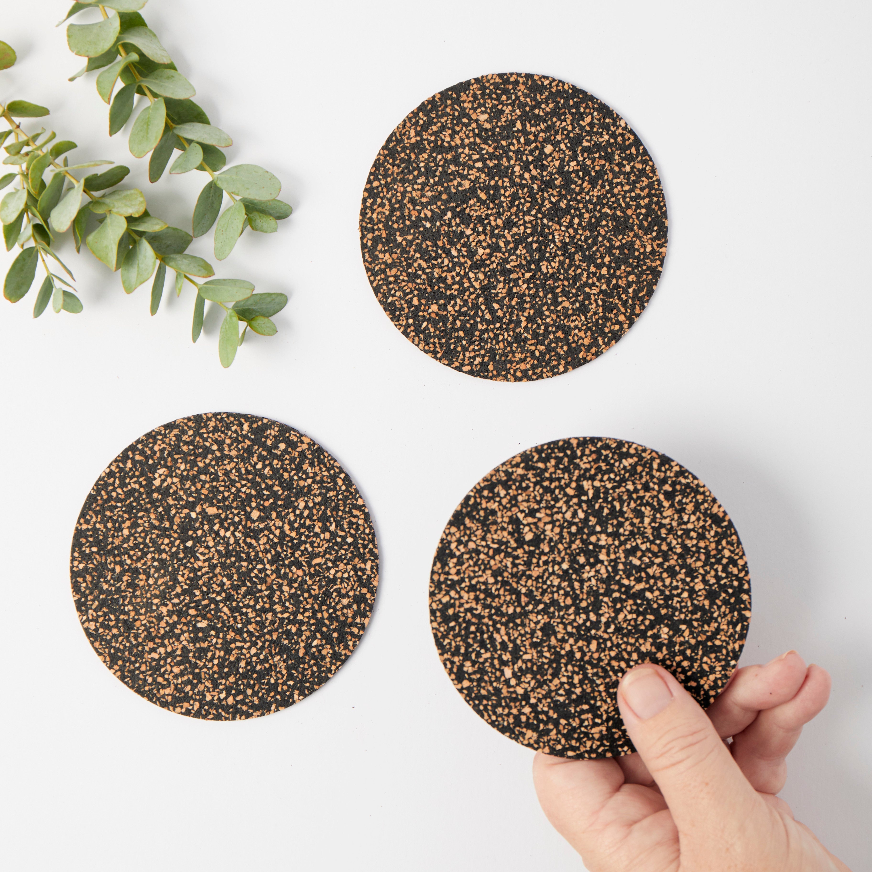 Dash Recycled Rubber & Cork Coasters | Round Set of 4