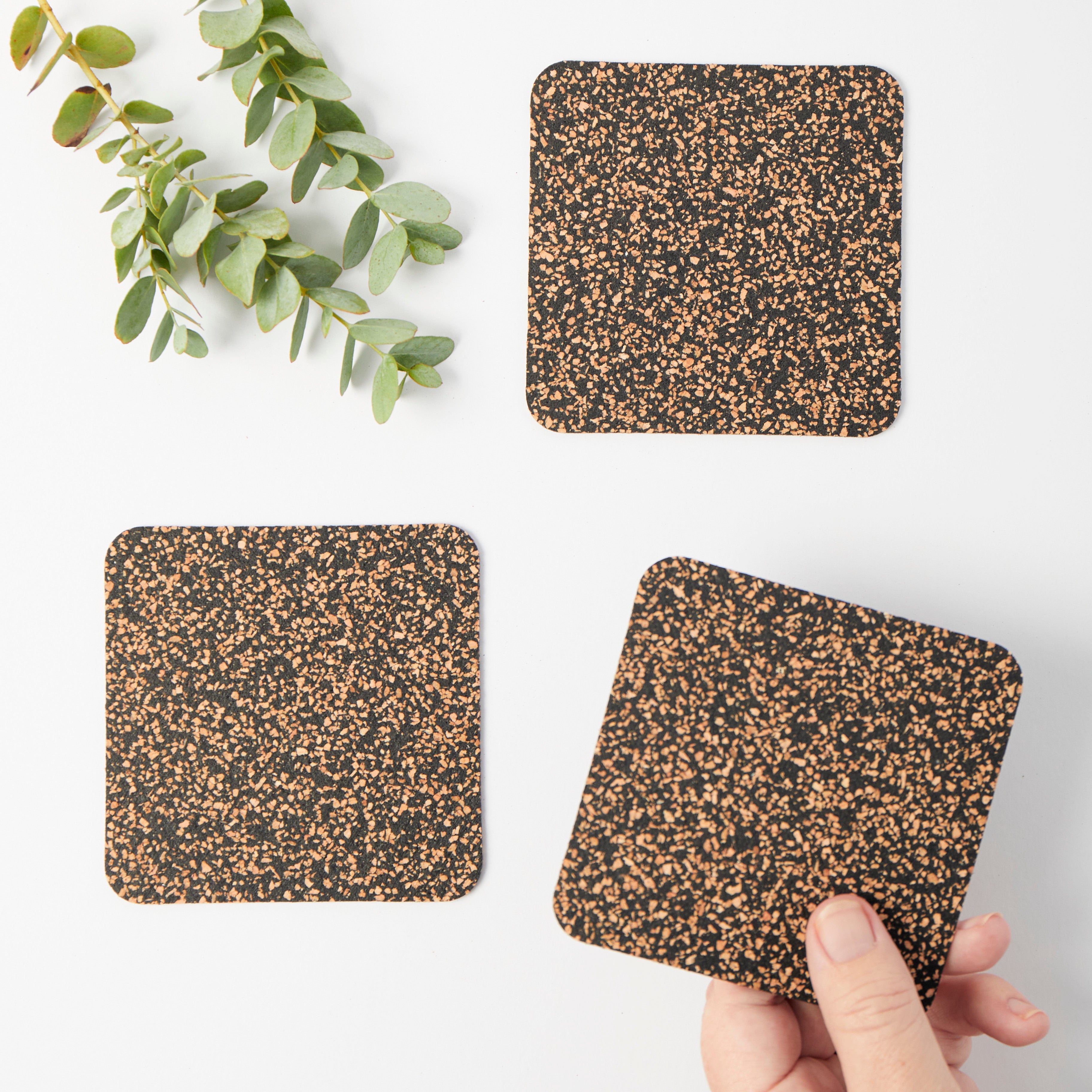 Dash Recycled Rubber & Cork Coasters | Square Set of 4