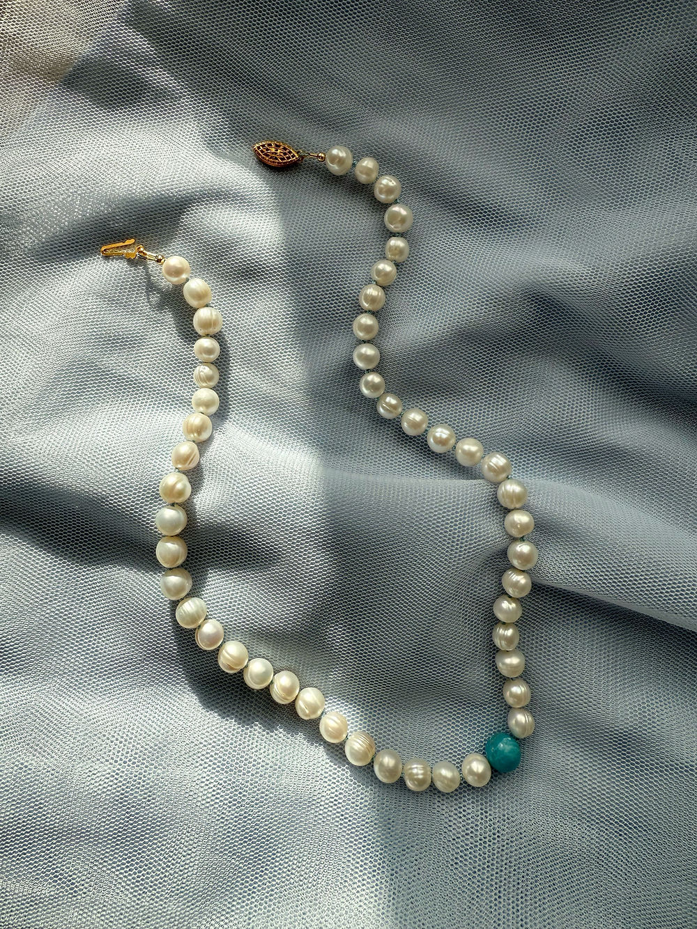 Turquoise & Blue Silk Pearl Necklace