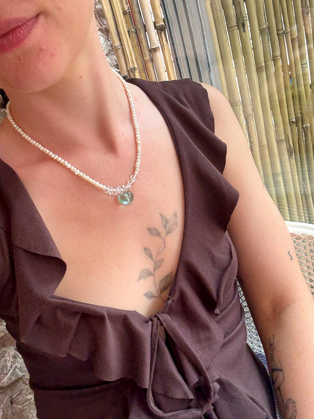 Glass Heart & Freshwater Pearl Necklace