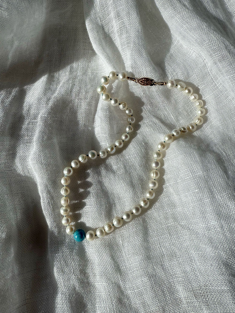 Turquoise & Blue Silk Pearl Necklace