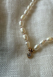 Heart & Pink Silk Pearl Necklace
