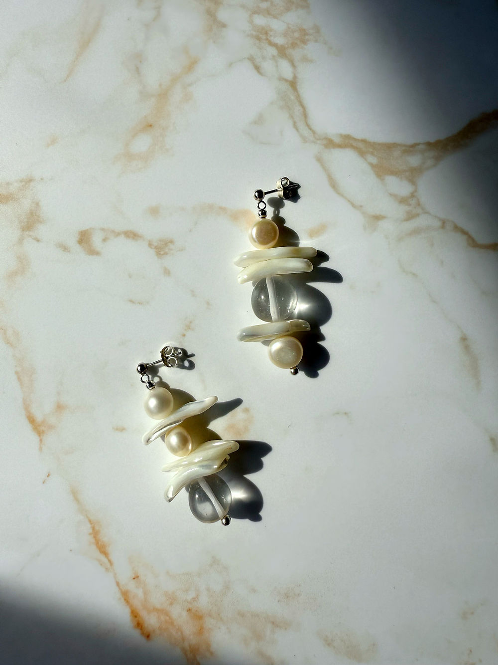 Mixed Pearl, Mother of Pearl & Quartz Earrings