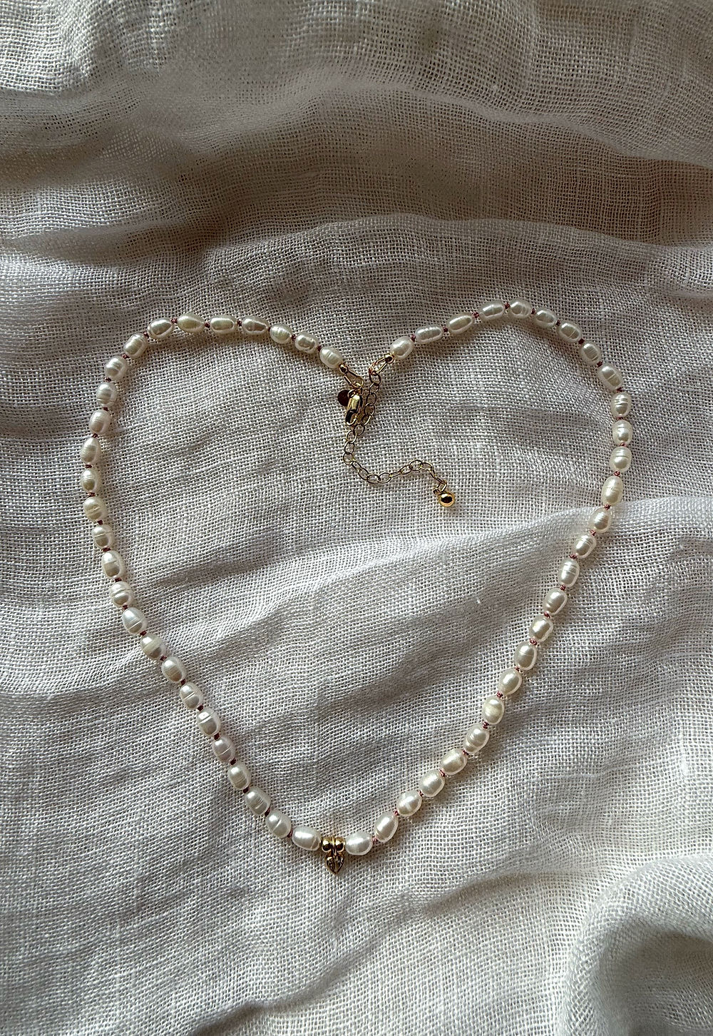 Heart & Pink Silk Pearl Necklace