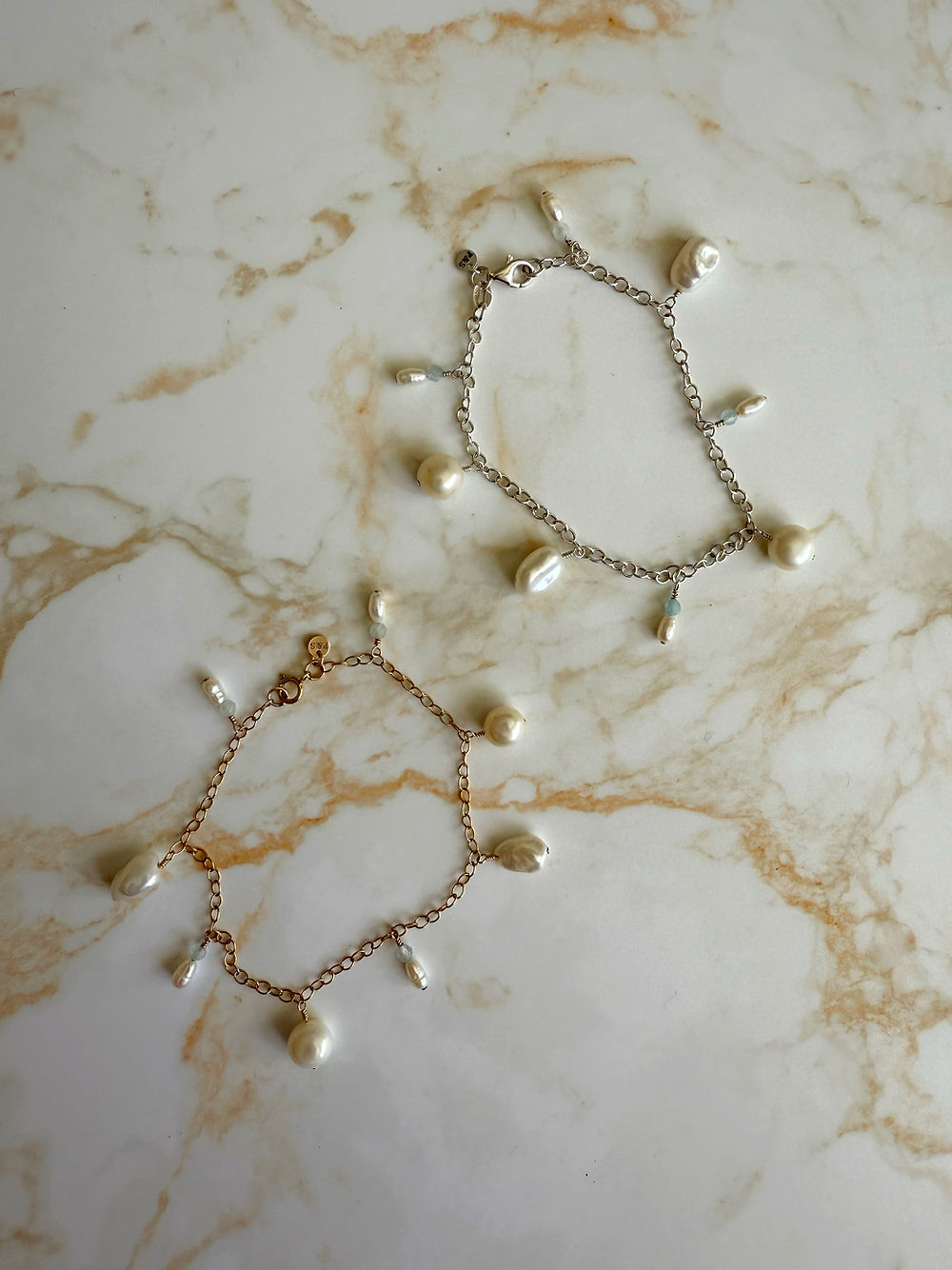 Pearl & Aquamarine Charm Bracelet