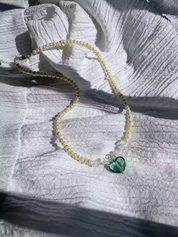 Glass Heart & Freshwater Pearl Necklace