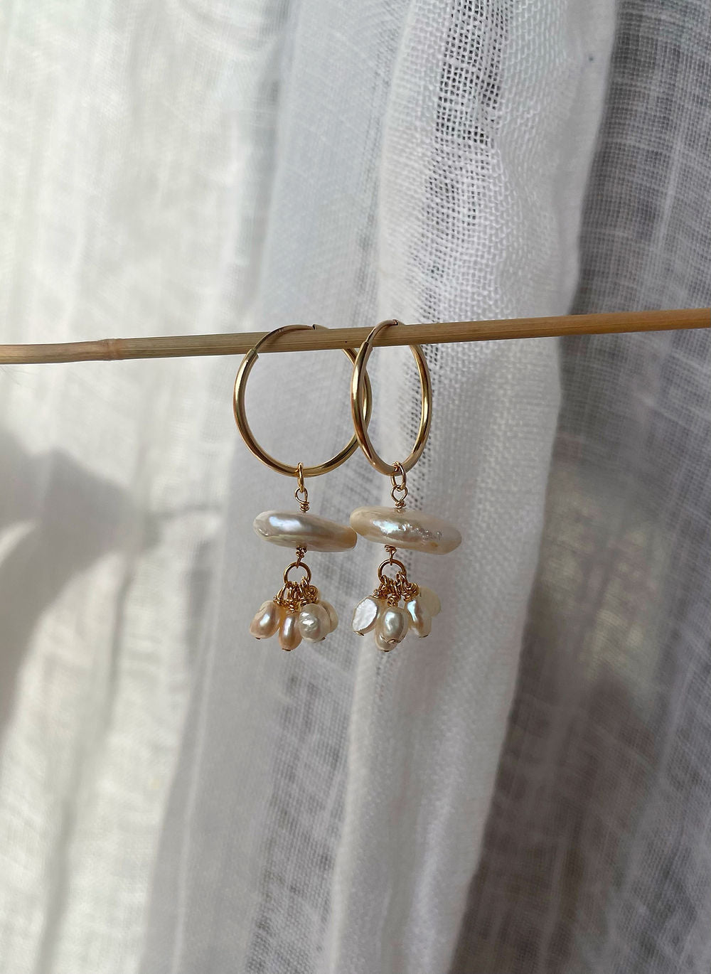Jellyfish Coin Pearl Hoop Earrings
