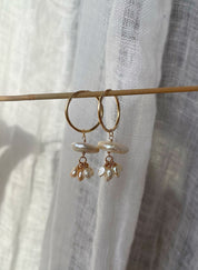 Jellyfish Coin Pearl Hoop Earrings