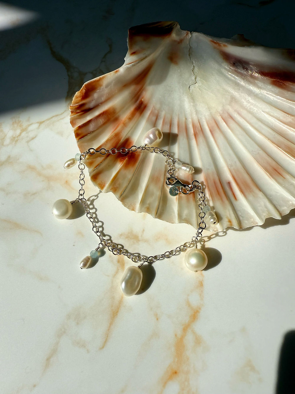 Pearl & Aquamarine Charm Bracelet