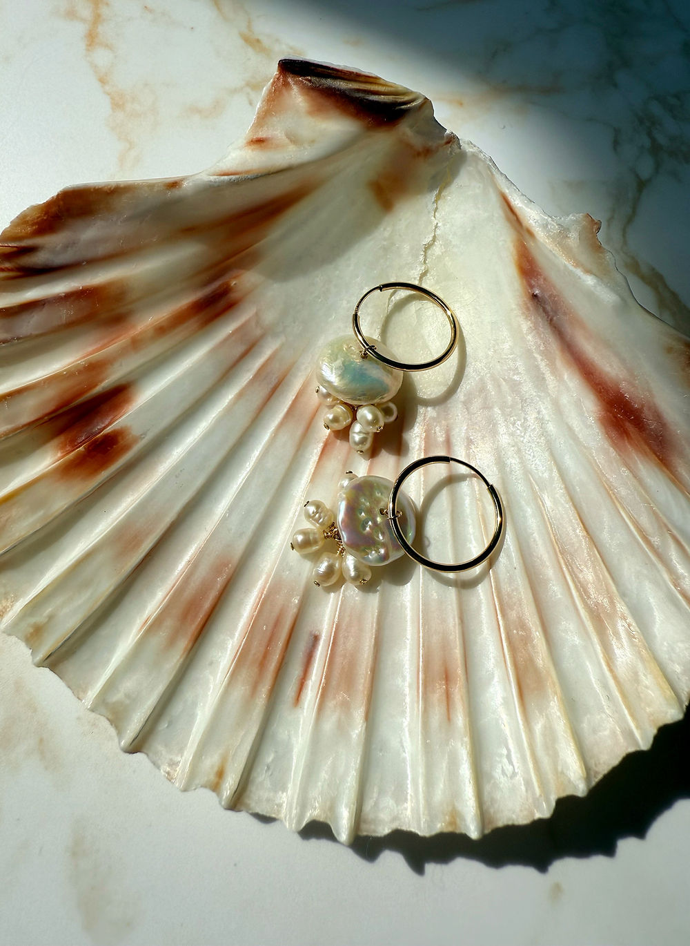 Jellyfish Coin Pearl Hoop Earrings