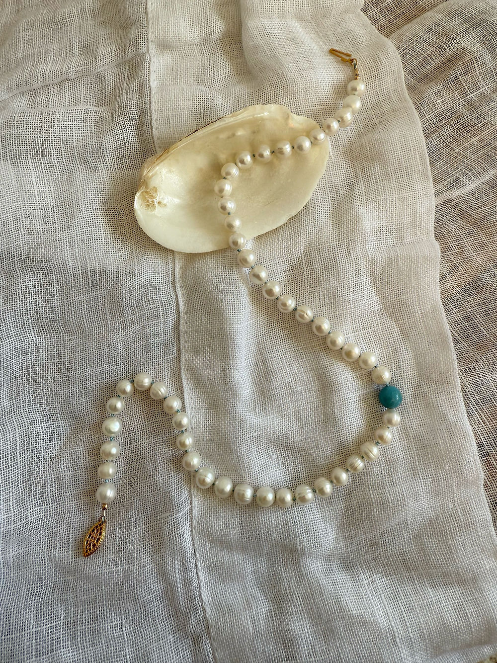 Turquoise & Blue Silk Pearl Necklace