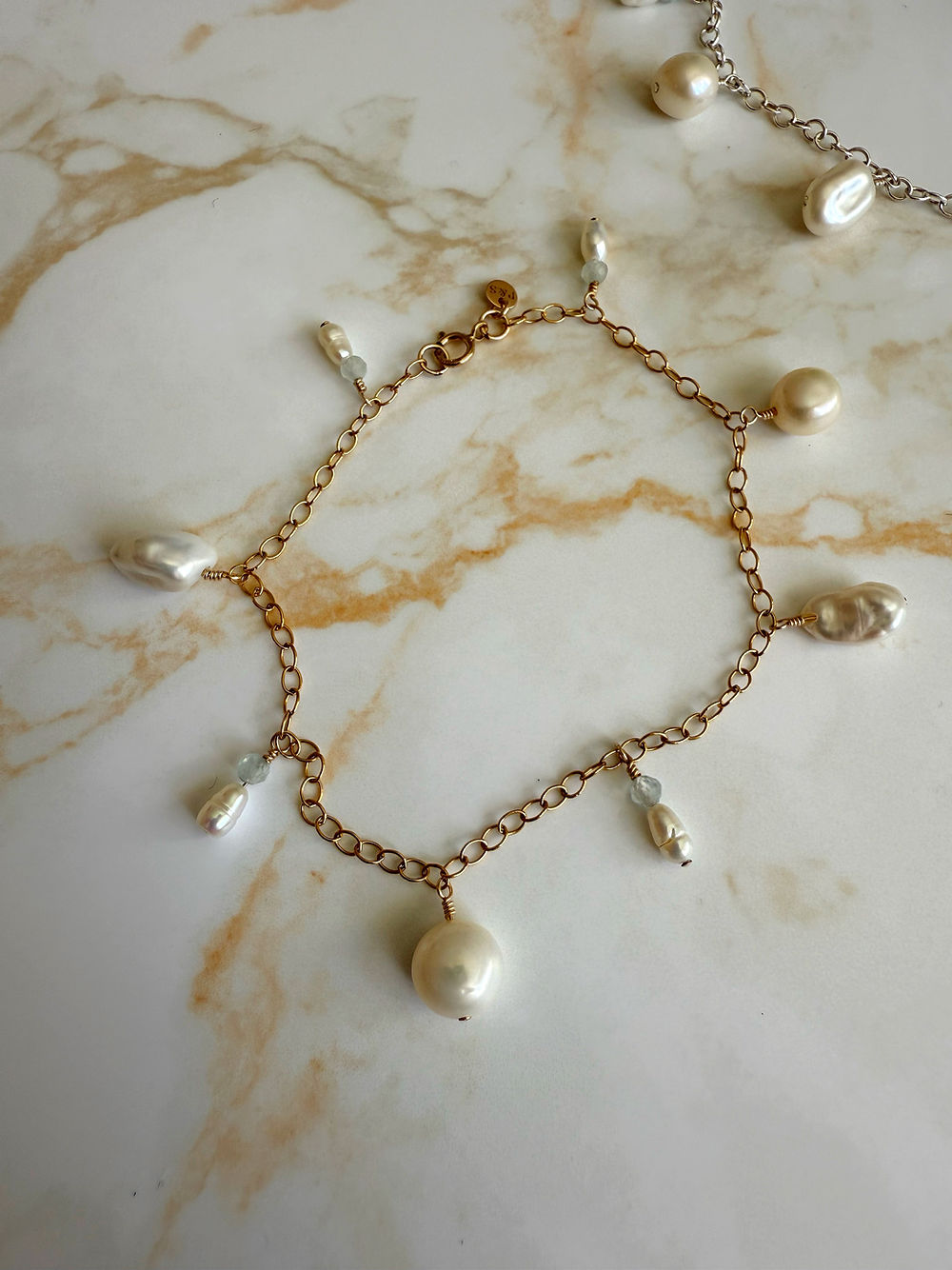 Pearl & Aquamarine Charm Bracelet