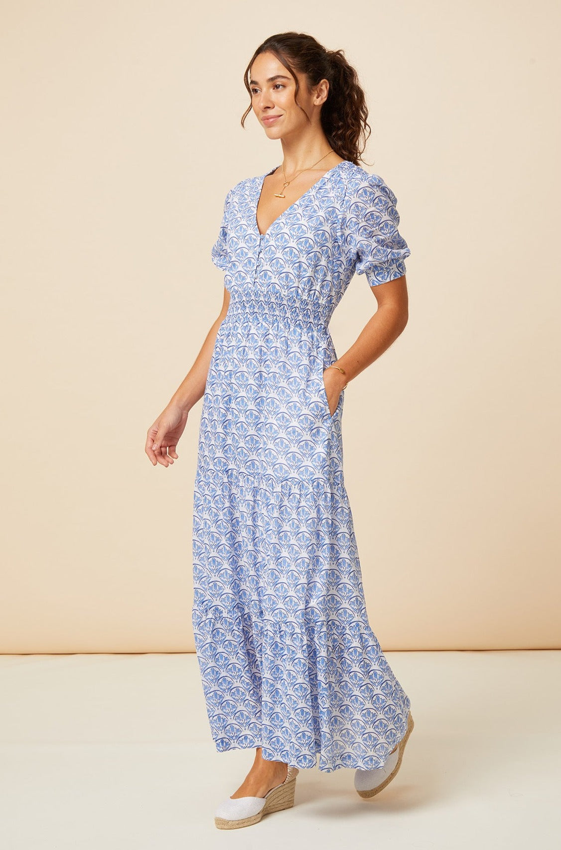 Billie Short Sleeve Dress | Clover White/Blue