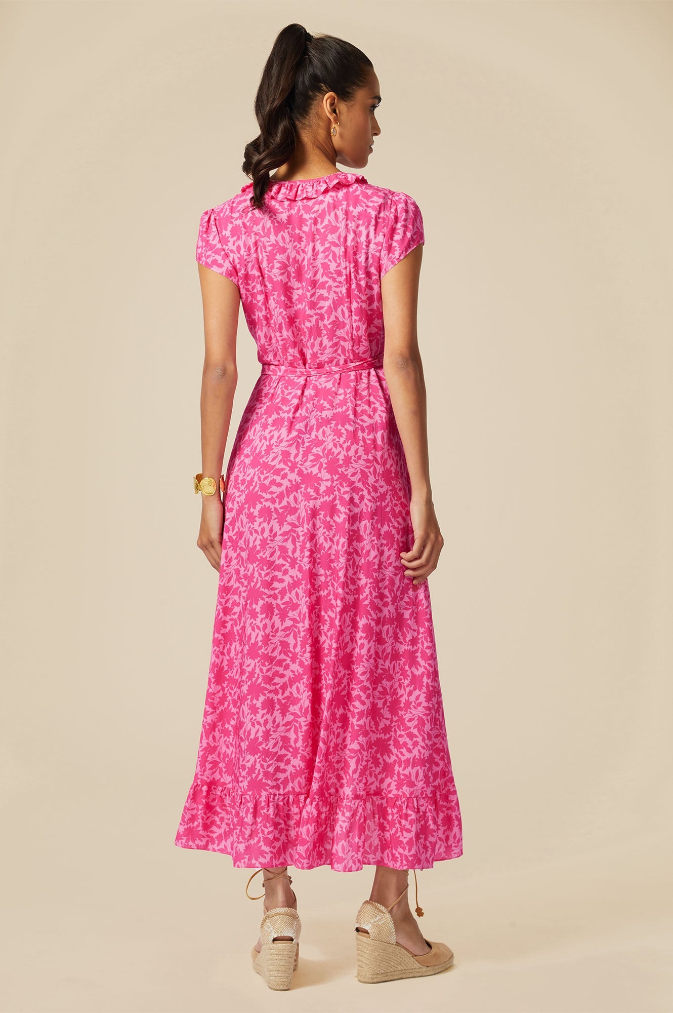 Demi EcoVero™ Wrap Dress | Clematis Vines Mono Pink/Pink