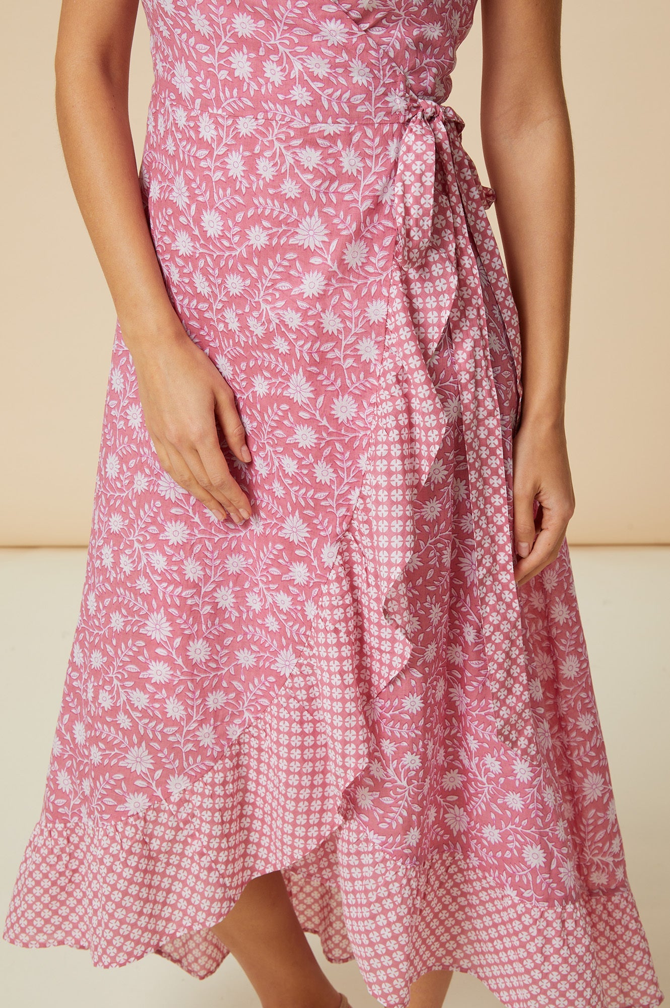 Demi Cotton Wrap Dress | Primula Pink/White