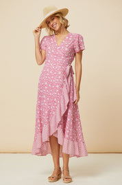 Demi Cotton Wrap Dress | Primula Pink/White