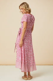 Demi Cotton Wrap Dress | Primula Pink/White