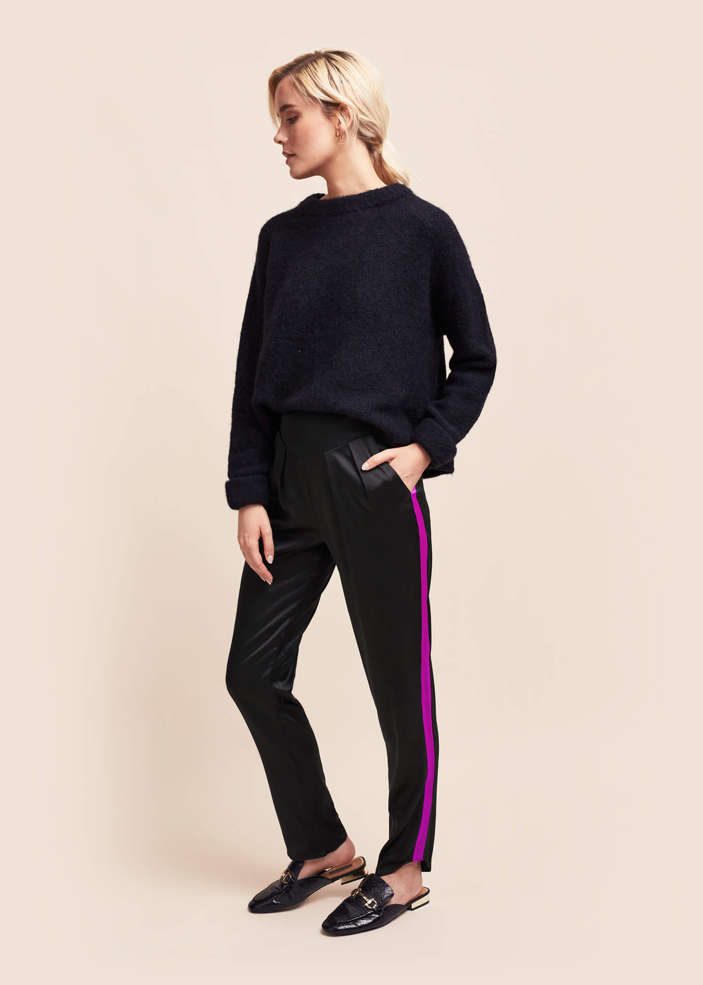 Estella Ebony Amaranth Silk Trousers