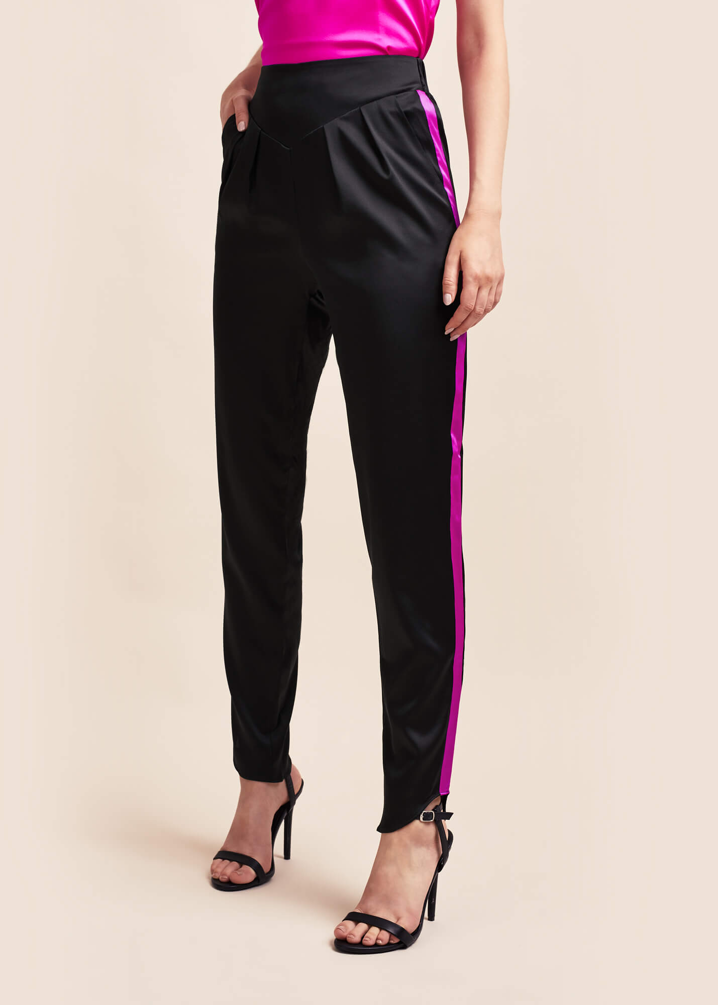 Estella Ebony Amaranth Silk Trousers