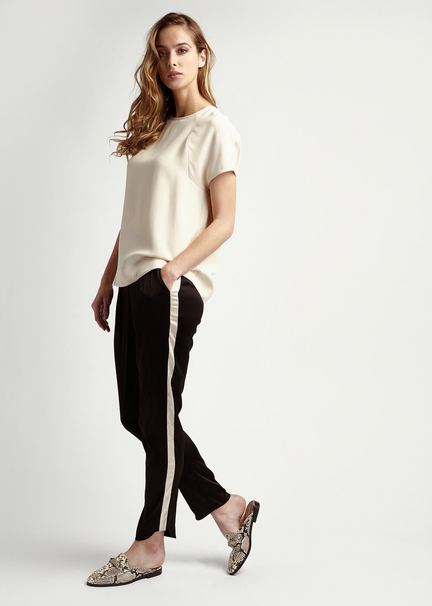 Estella Ebony Oyster Silk Trouser