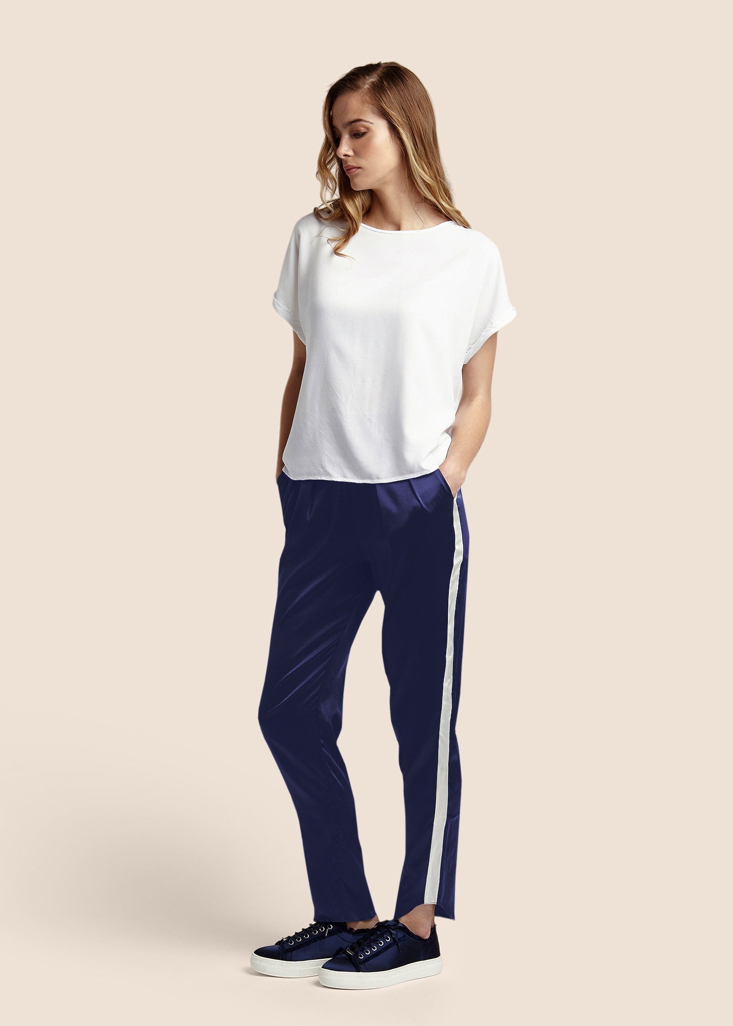 Estella Ink Ivory Silk Trousers