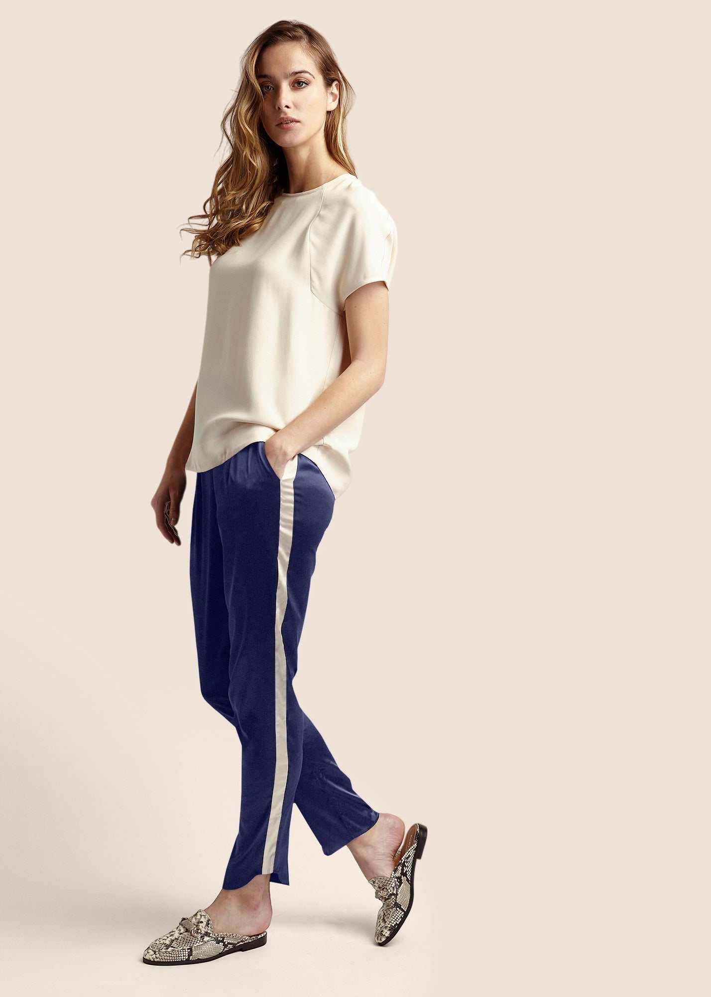 Estella Ink Ivory Silk Trousers