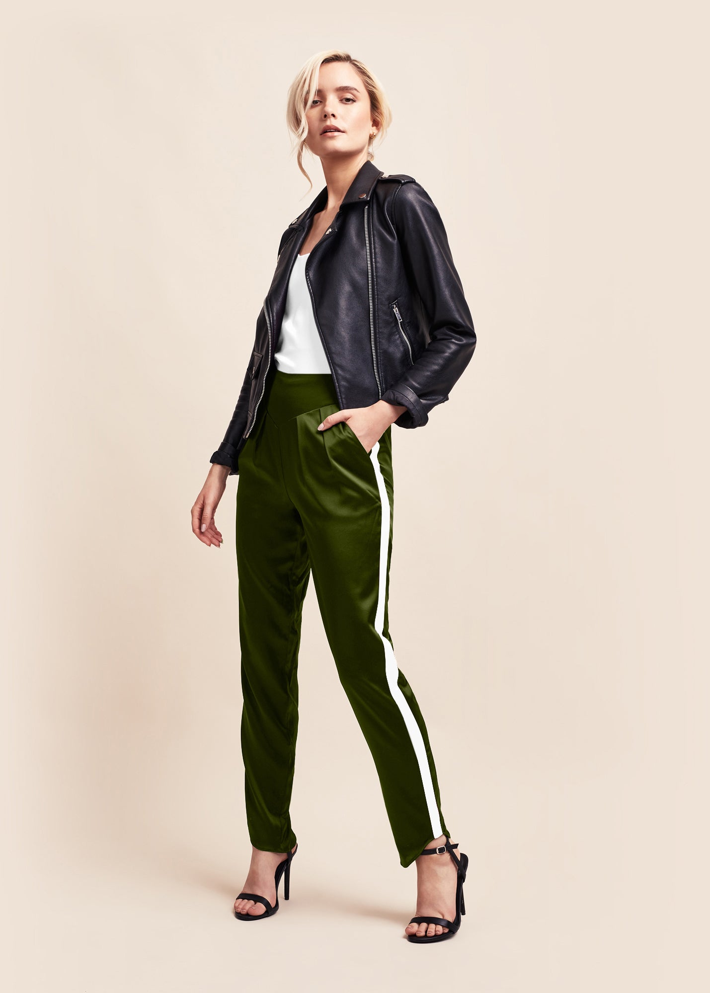 Estella Matcha Ivory Silk Trousers