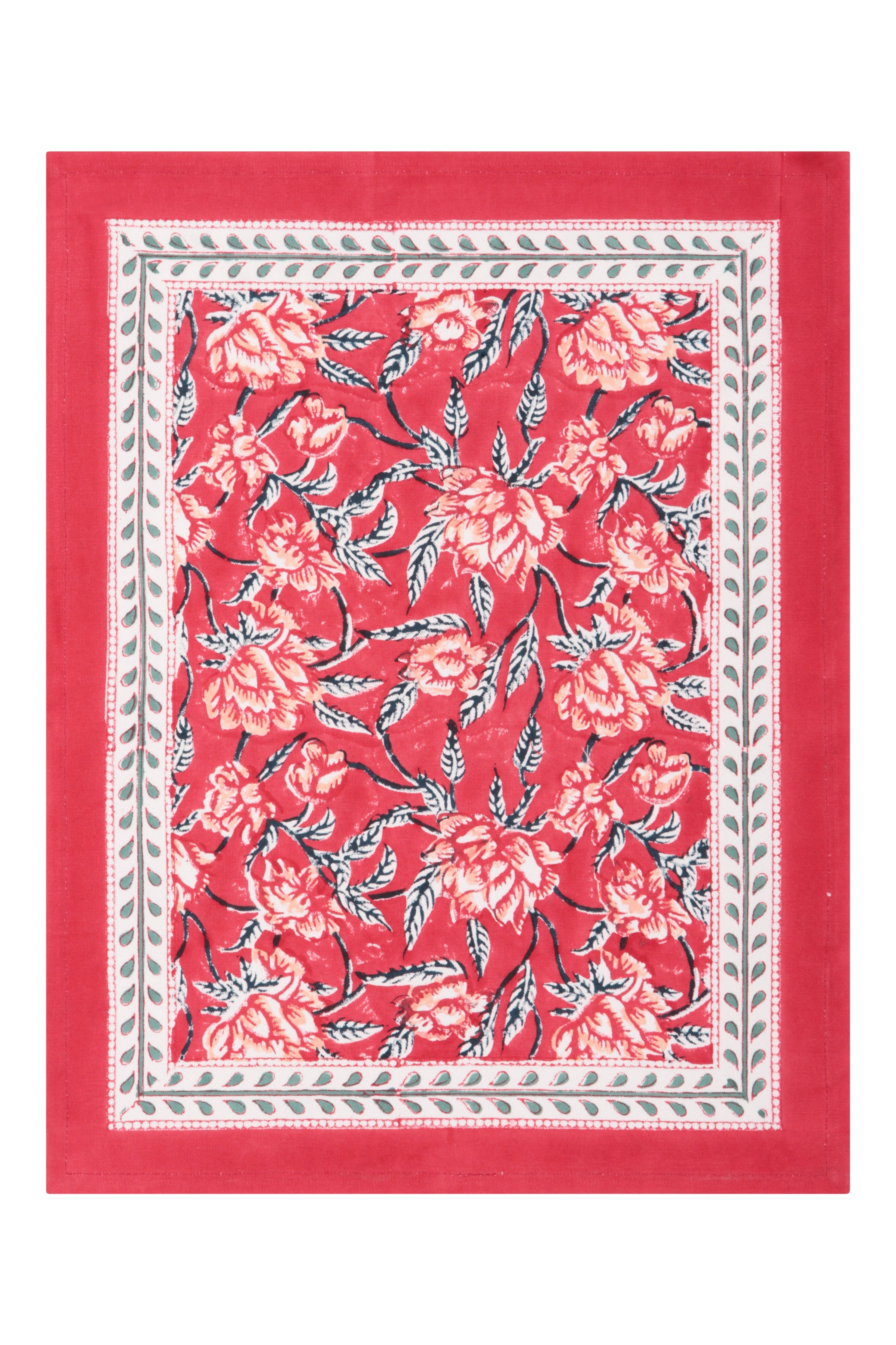 Bordered Mat 35 X 45 Cms Place Mat Cotton Red One Size