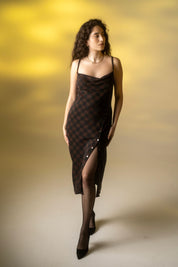 Dogtooth Silk Slip Dress