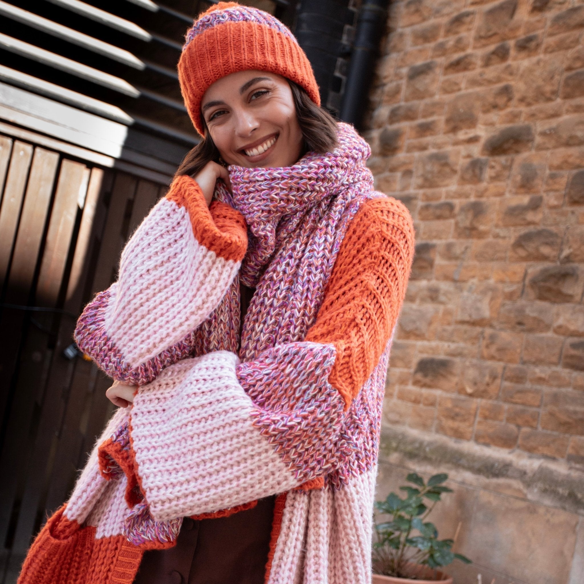 Florence Twist Oversized Knitted Scarf - Orange