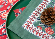 Hand Printed Cloth 170 X 300 Cms Table Cloth Cotton Pine Red M/L