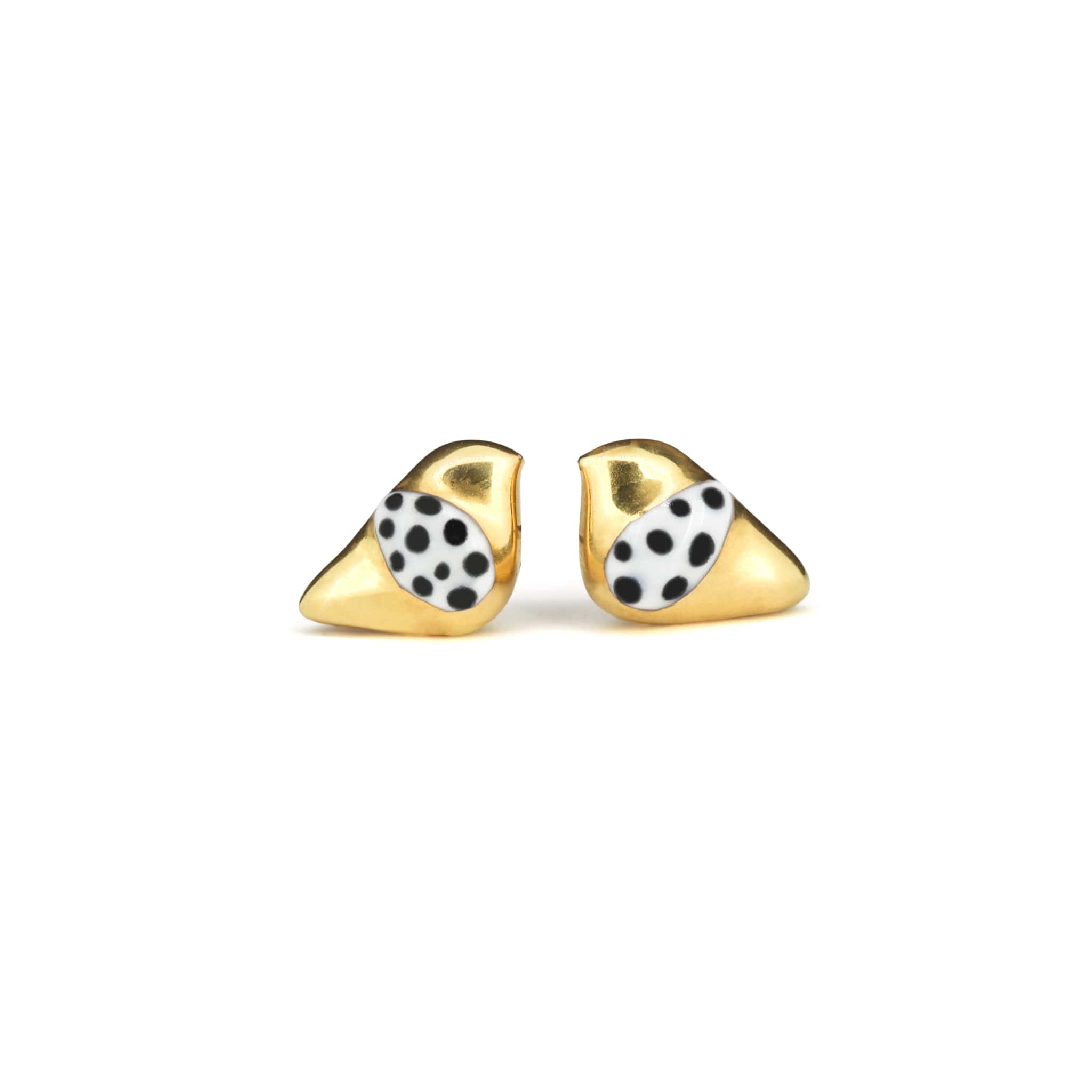 Golden bird studs with polka dot wings