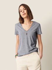 Grey Marl Women's V Neck Tee