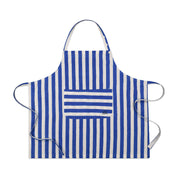 Apron with Front Pocket in Blue White Cabana Stripe