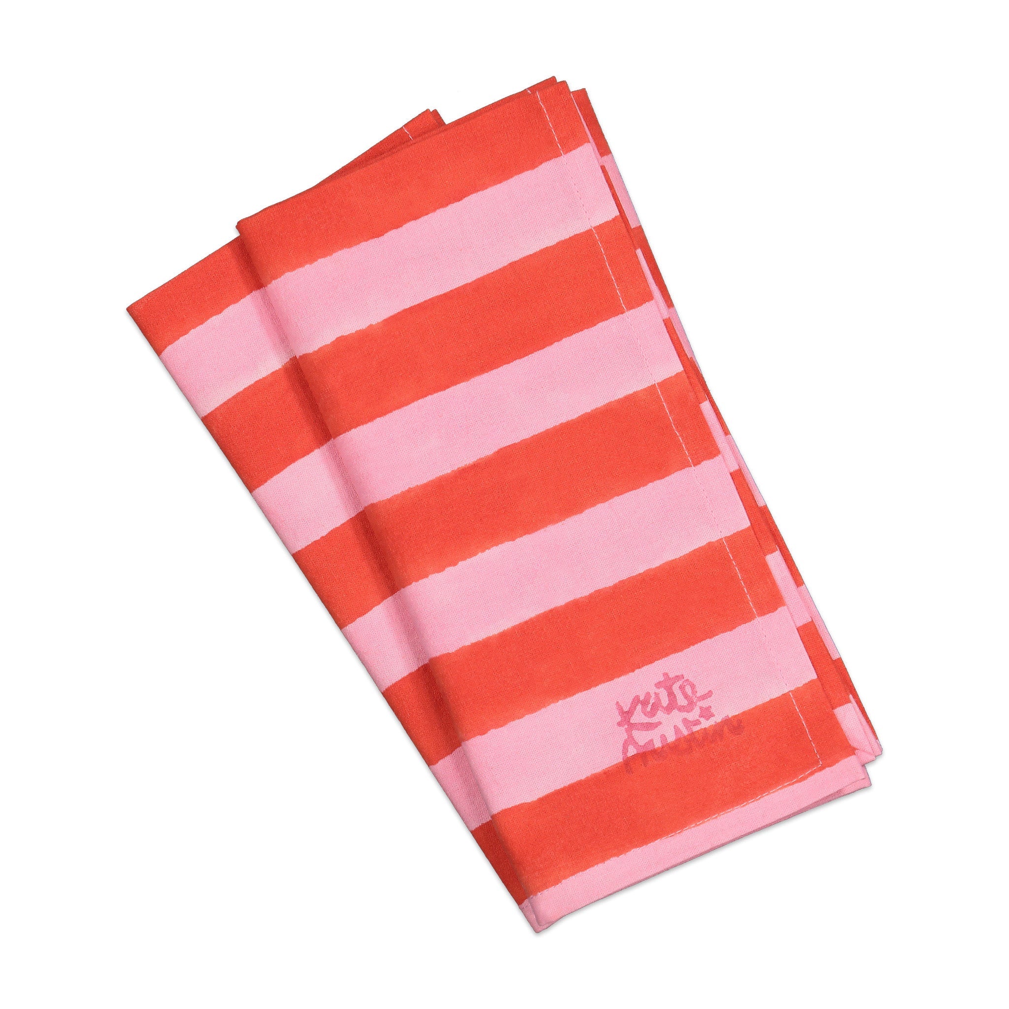 Cloth Napkin in Pink Orange Cabana Stripe - Set of 8