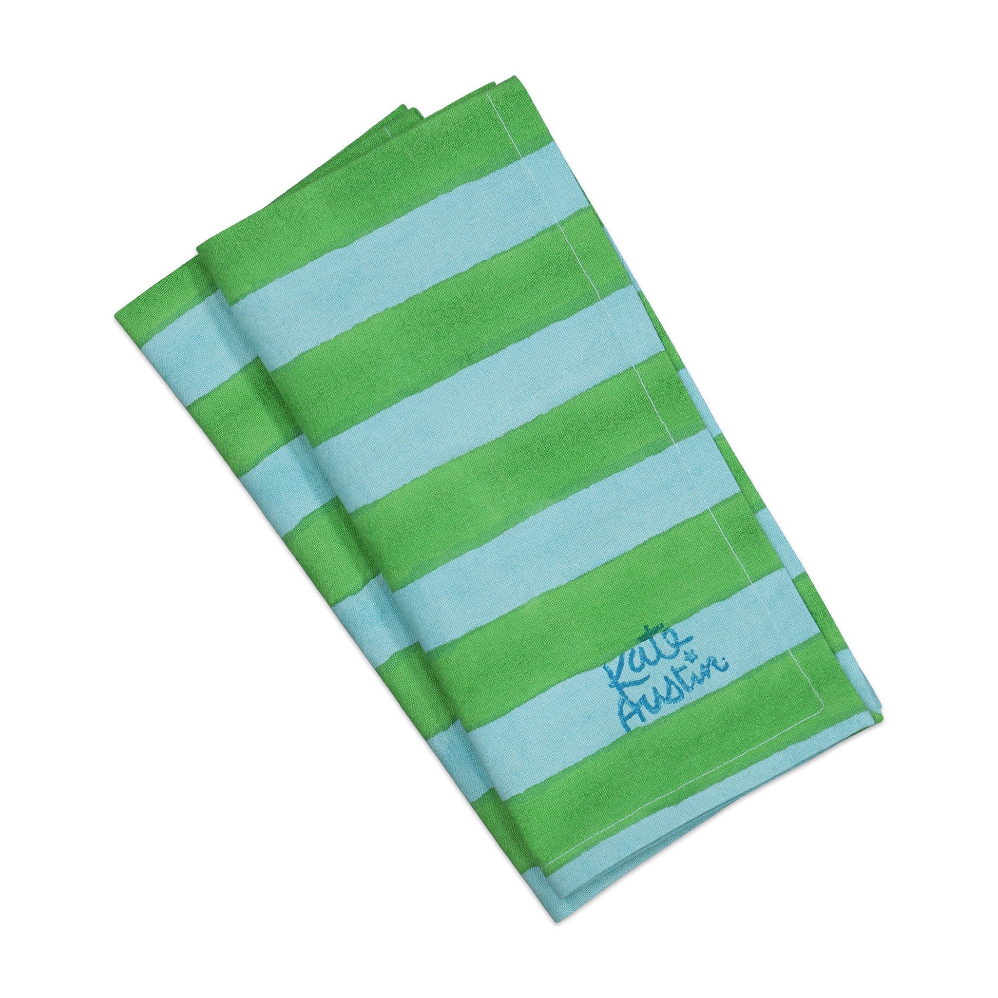 Cloth Napkin in Blue Green Cabana Stripe - Set of 8