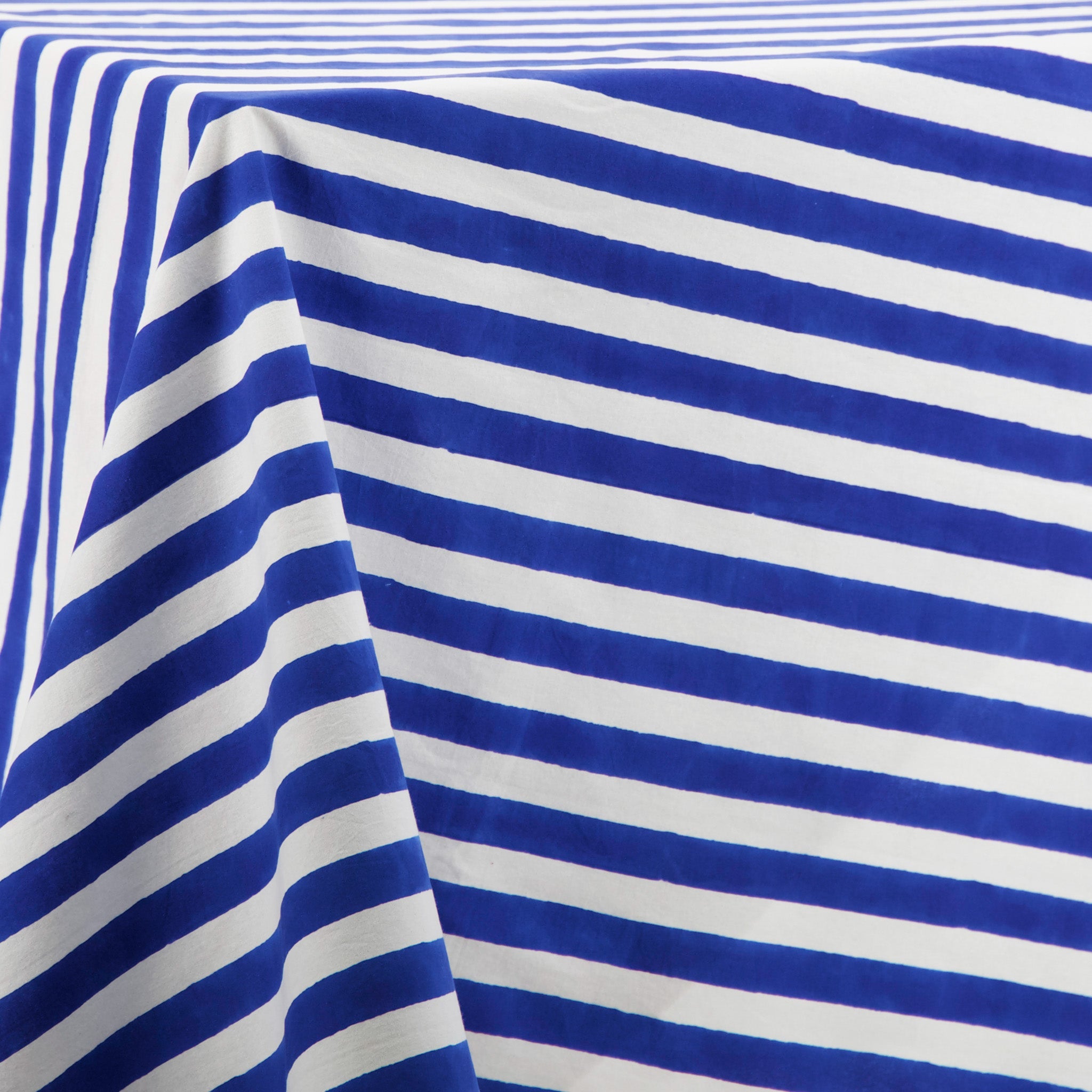 Square Table Cloth in Blue White Cabana Stripe