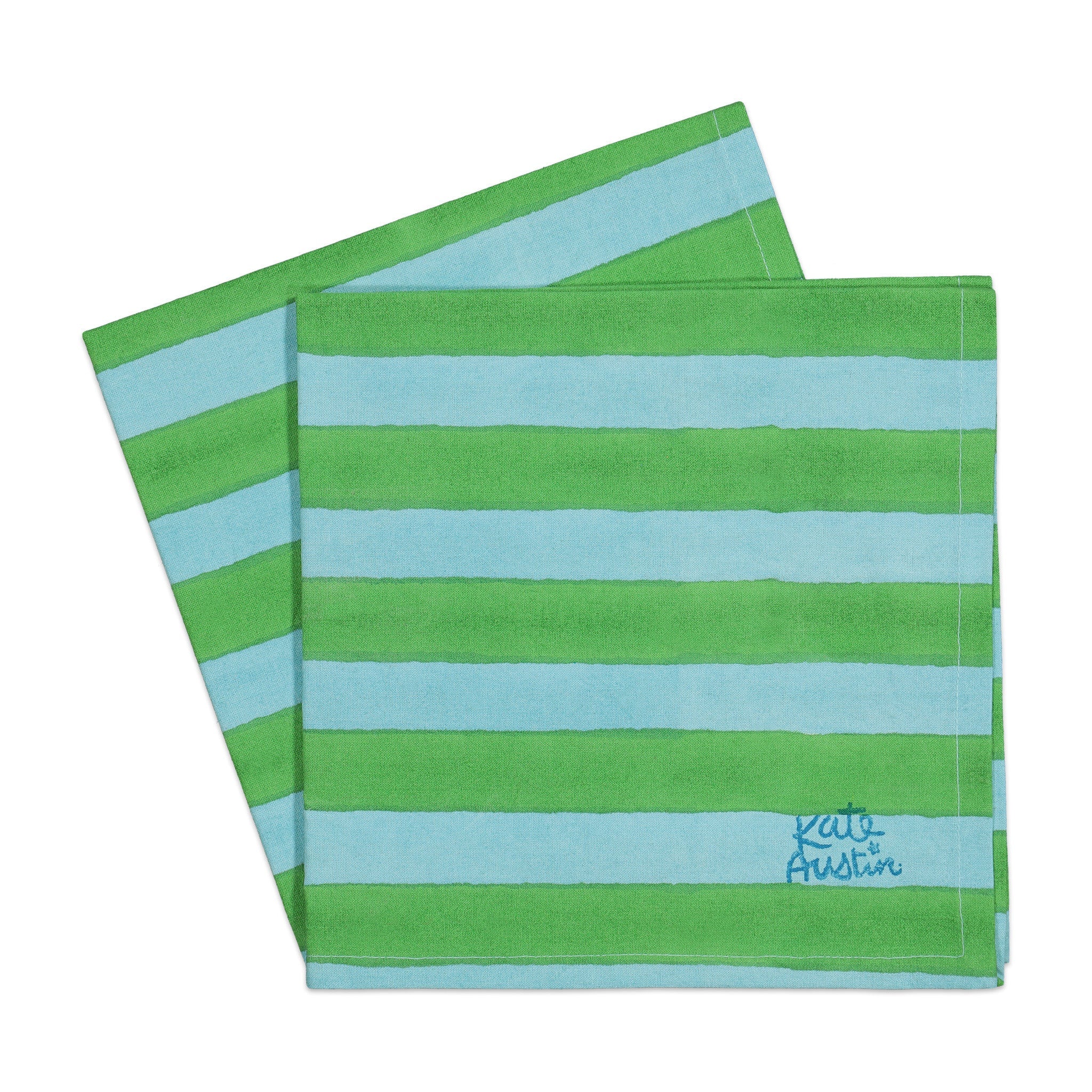 Cloth Napkin in Blue Green Cabana Stripe - Set of 8