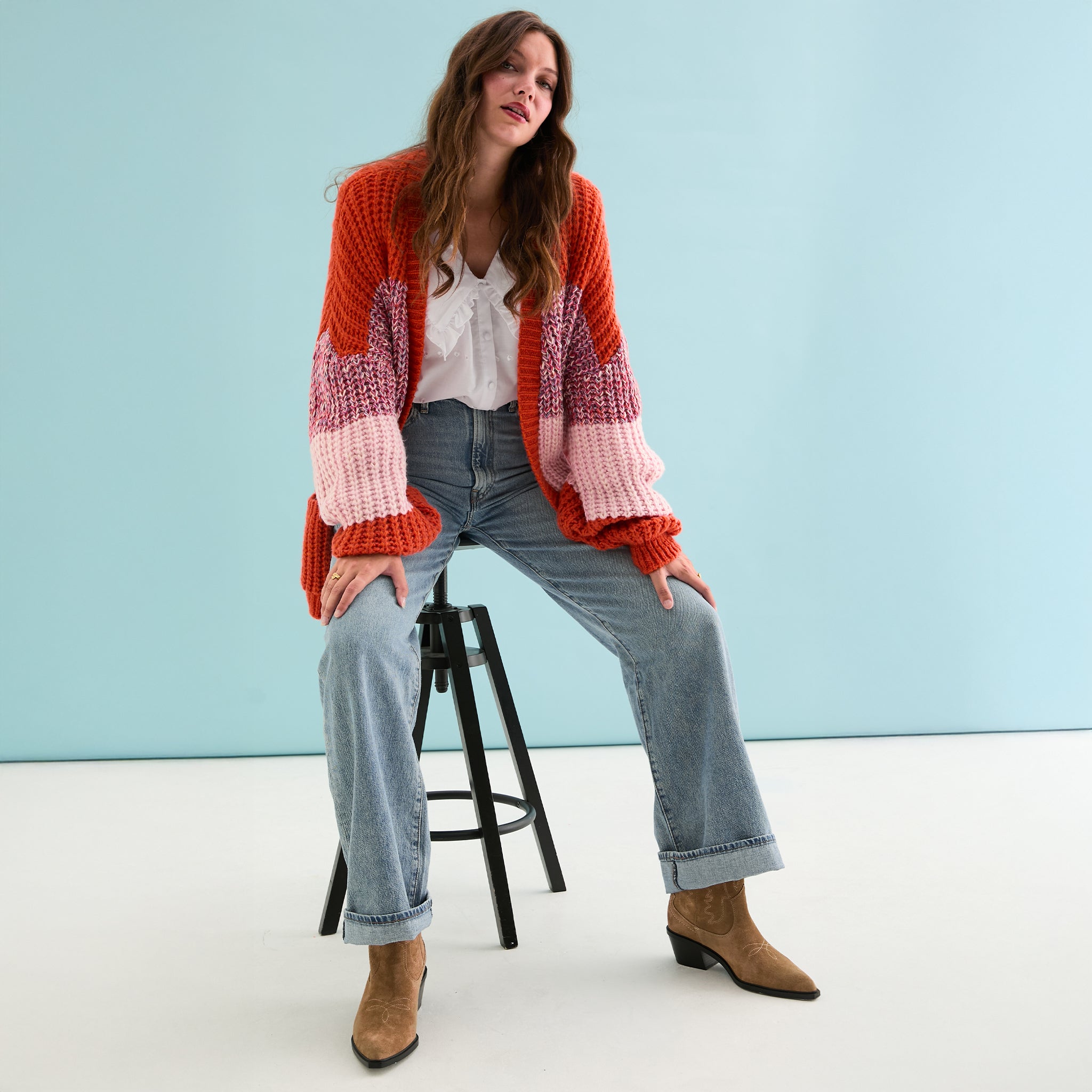 Janie Oversized Chunky Stripe Cardigan - Orange