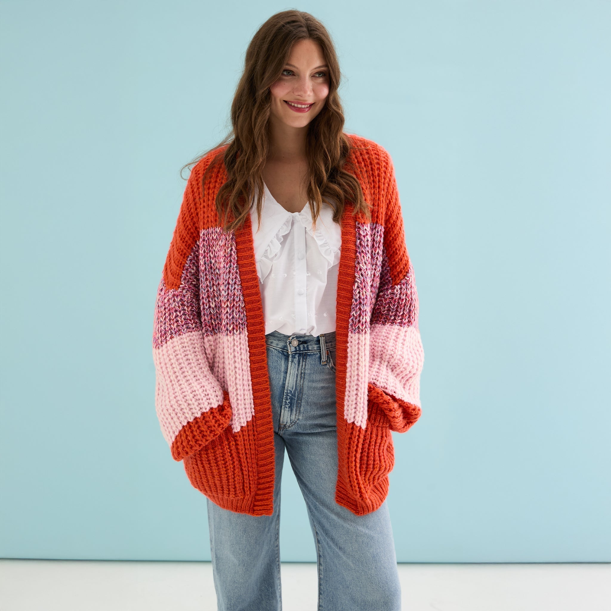 Janie Oversized Chunky Stripe Cardigan - Orange