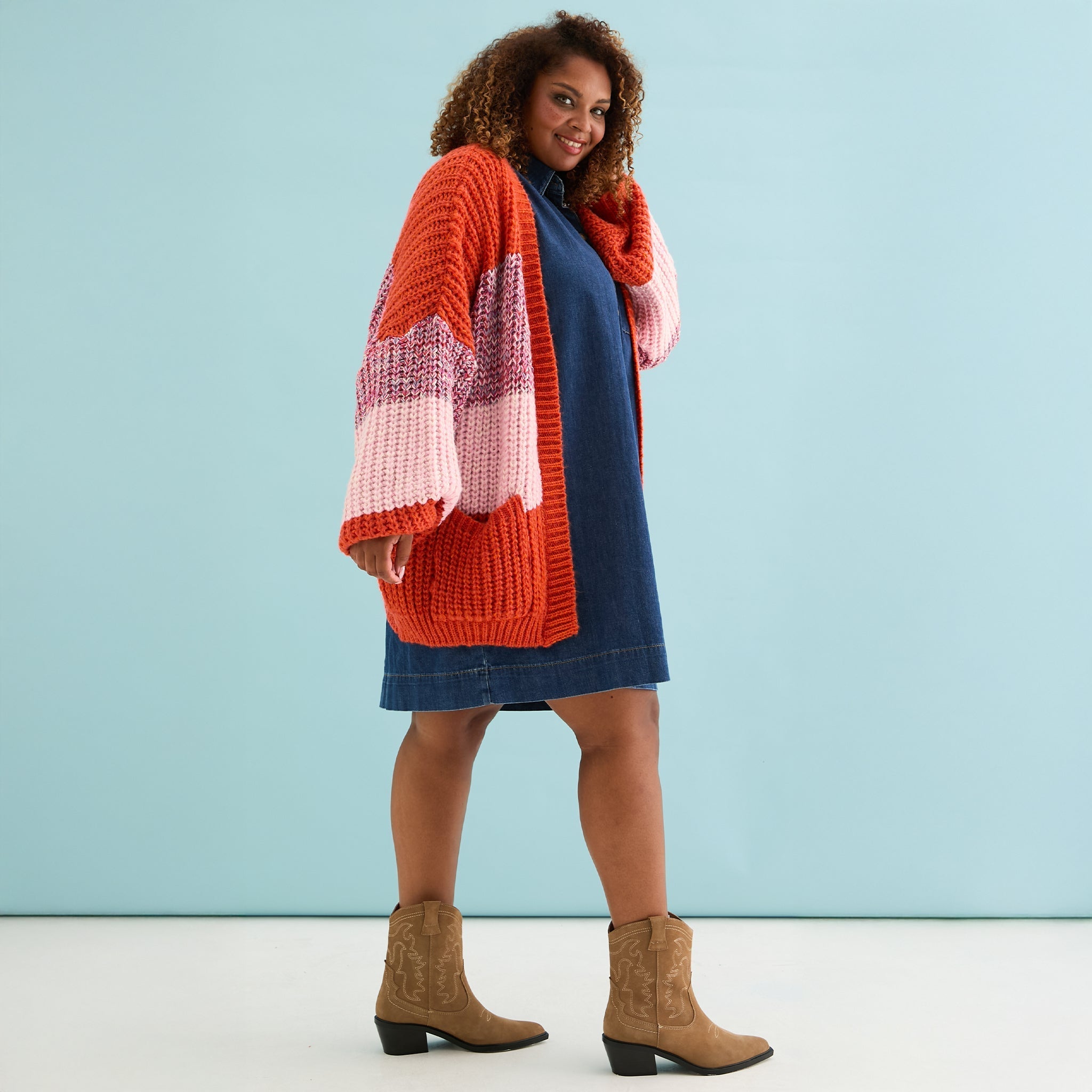 Janie Oversized Chunky Stripe Cardigan - Orange