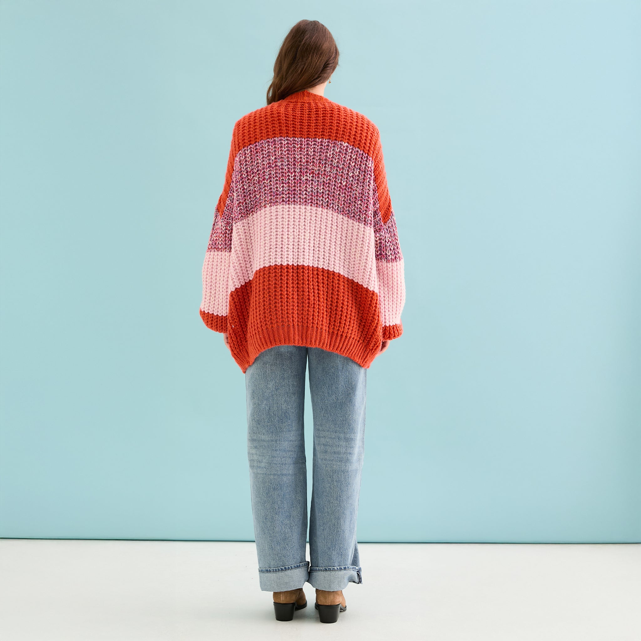 Janie Oversized Chunky Stripe Cardigan - Orange