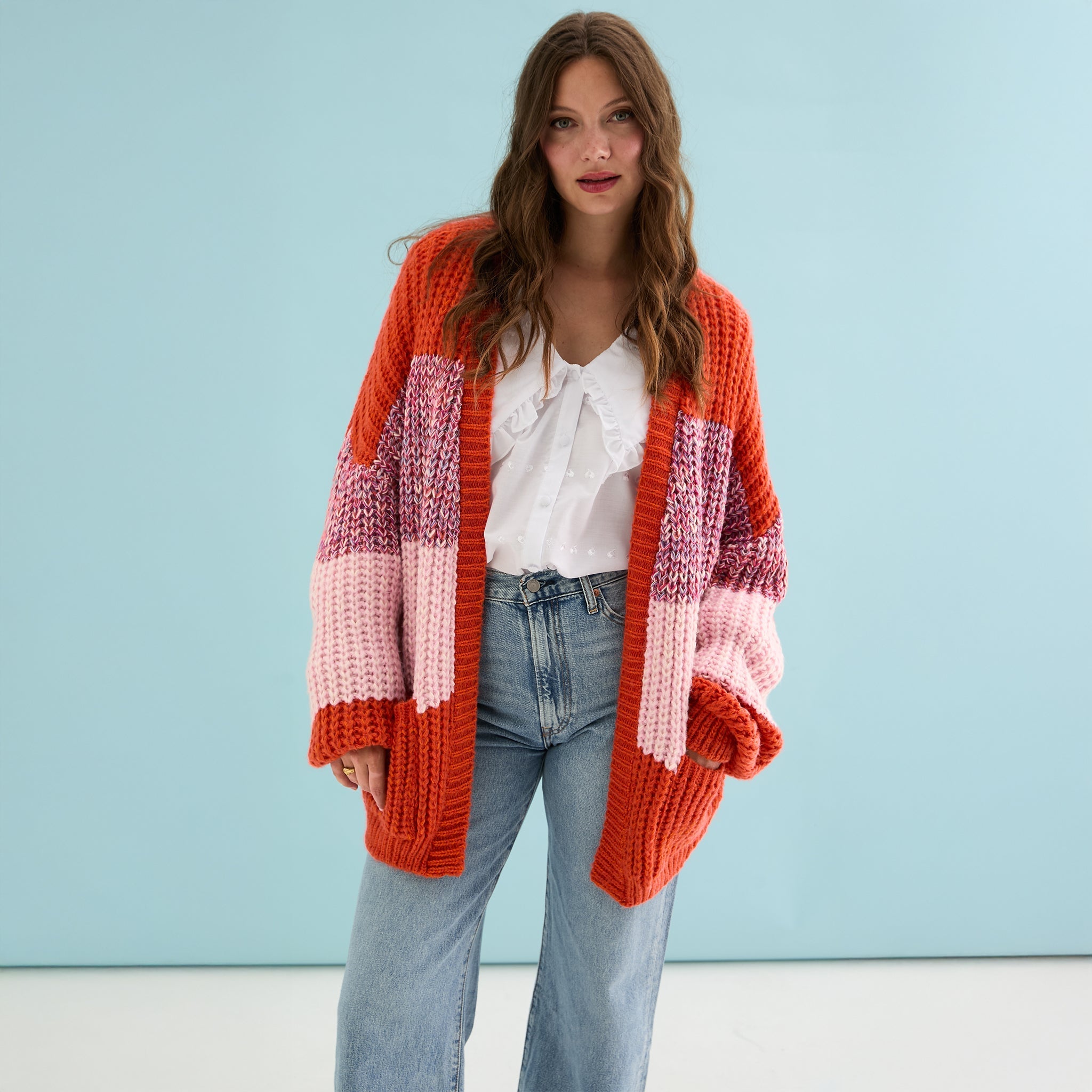 Janie Oversized Chunky Stripe Cardigan - Orange