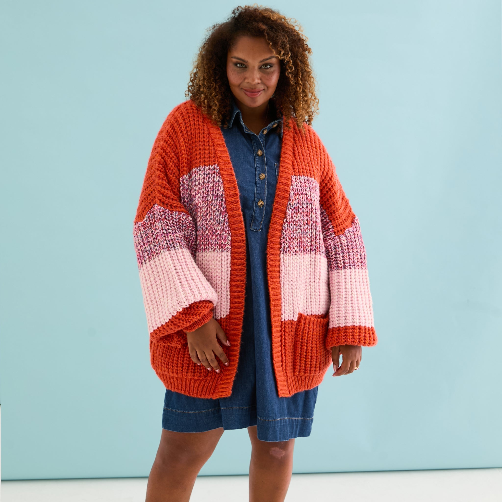 Janie Oversized Chunky Stripe Cardigan - Orange